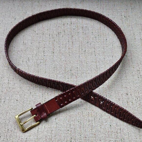 Genuine Leather Belt Brown Braided Unisex Gold Tone Solid Brass Buckle Waistband - Picture 10 of 12